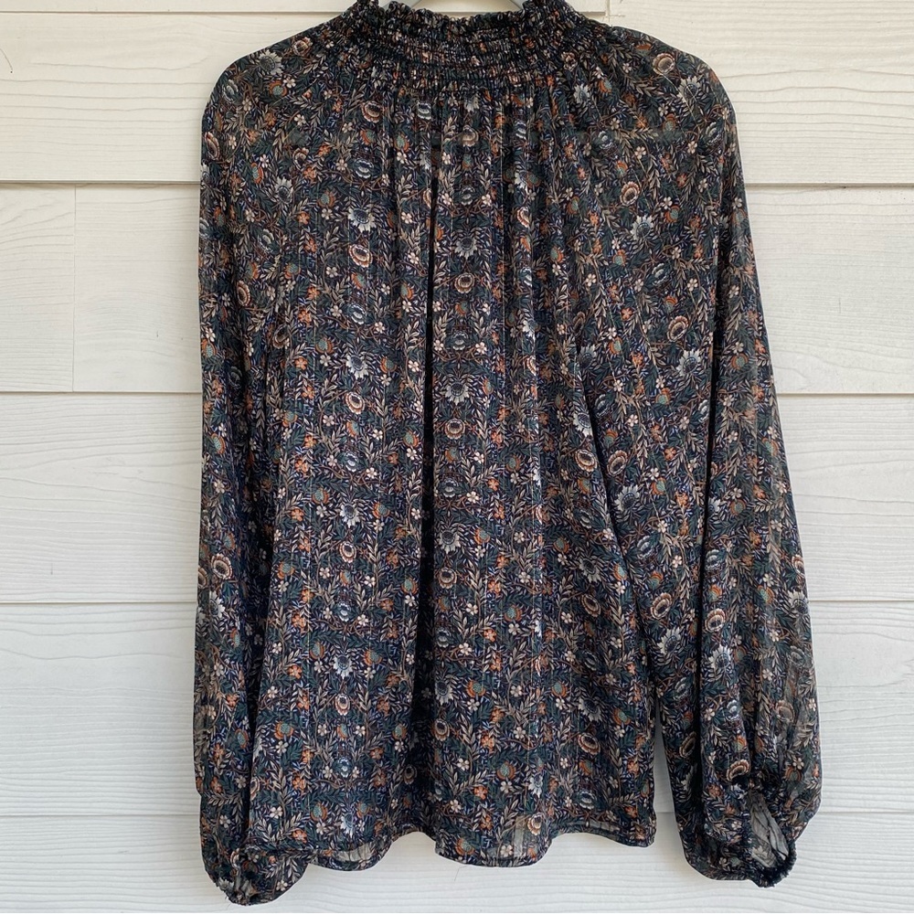 Ces Femme Floral Sheer Smocked Neck Oversized Top Small - Picture 8 of 11